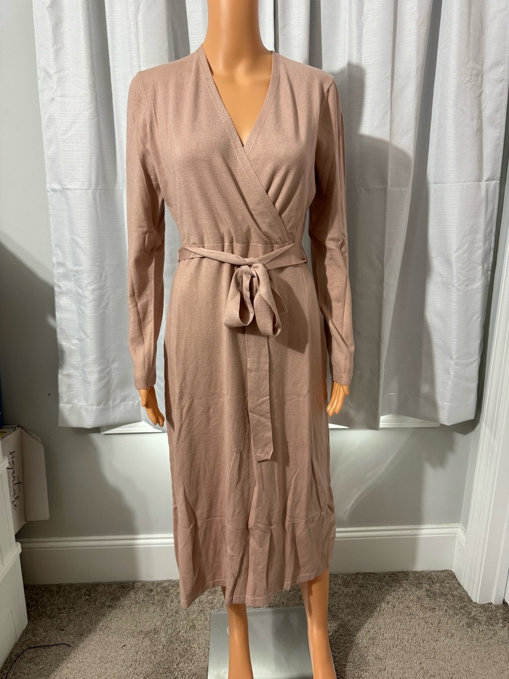 Pretty Grade & Gather size S pink faux wrap long sleeve sweater dress new